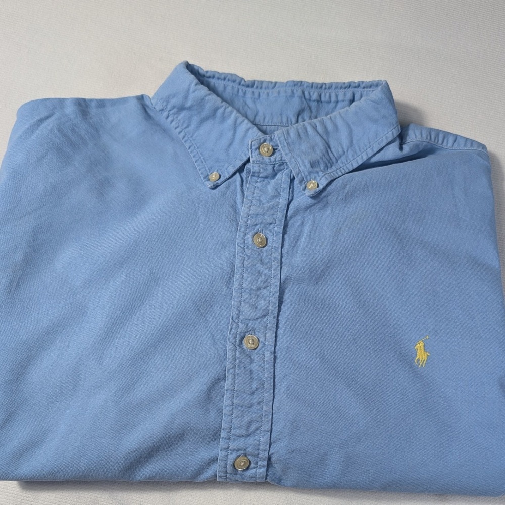 Polo Ralph Lauren Mens XXL Blue Oxford Shirt Classic Fit Yellow Pony Long Sleeve